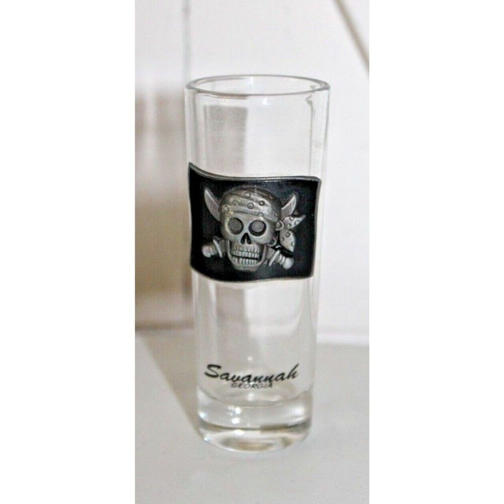 Skull & Crossbones Pirate Shooter Double Size Shot Glass Souvenir Savannah GA